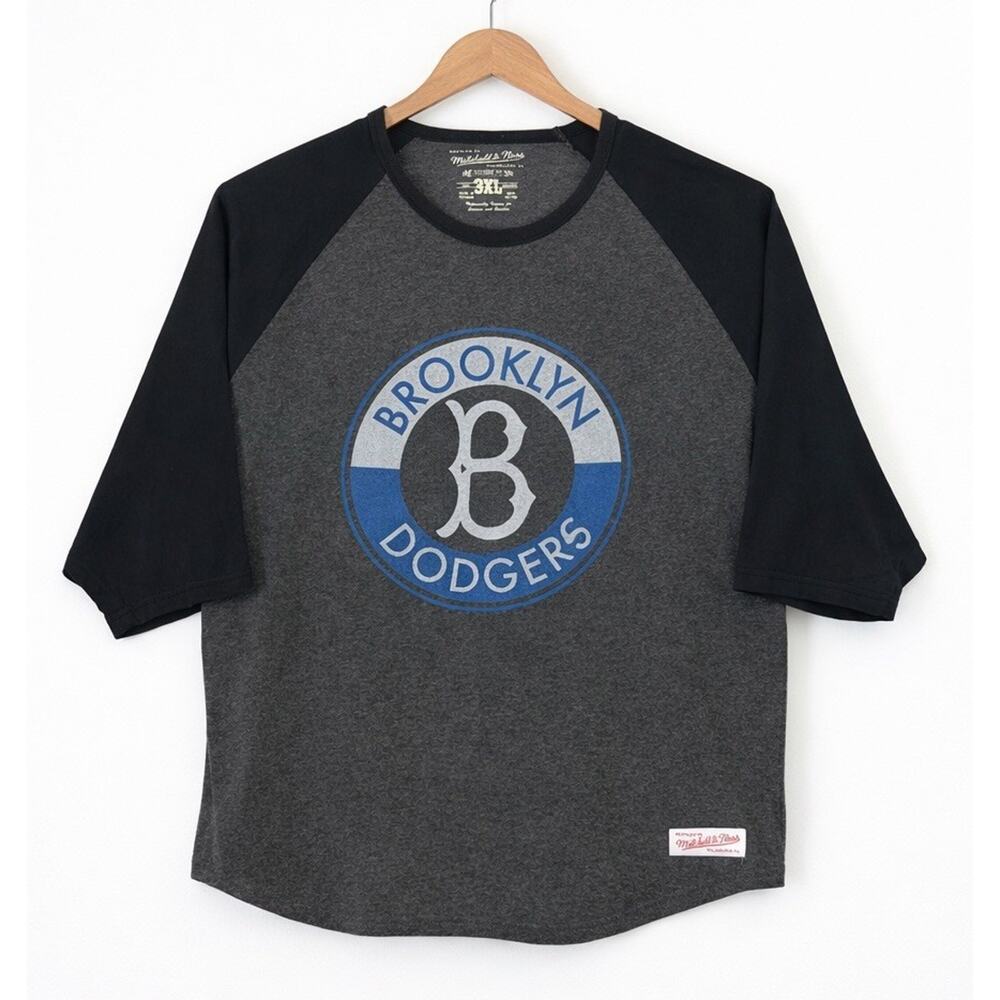 Mitchell & Ness Brooklyn Dodgers T Shirt Mens 3XL Raglan Gray MLB Baseball